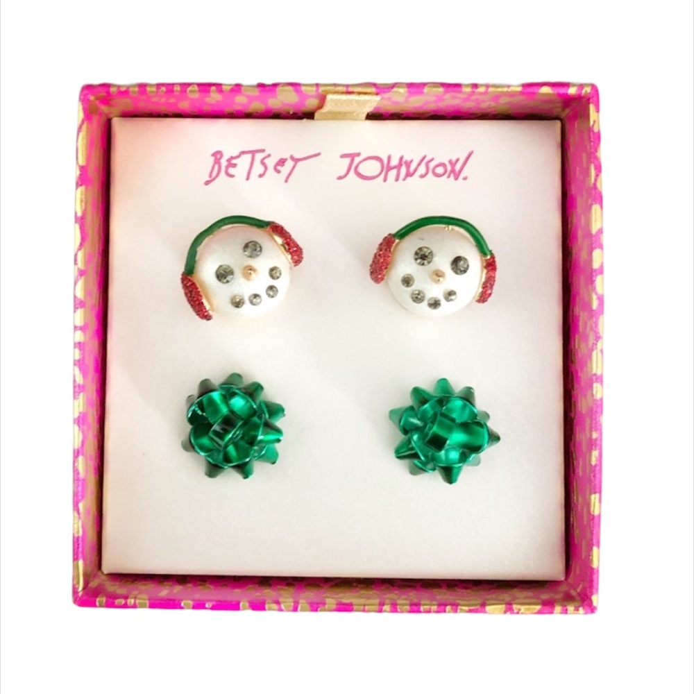 🌀 Betsey Johnson Snowman & Bow Earrings